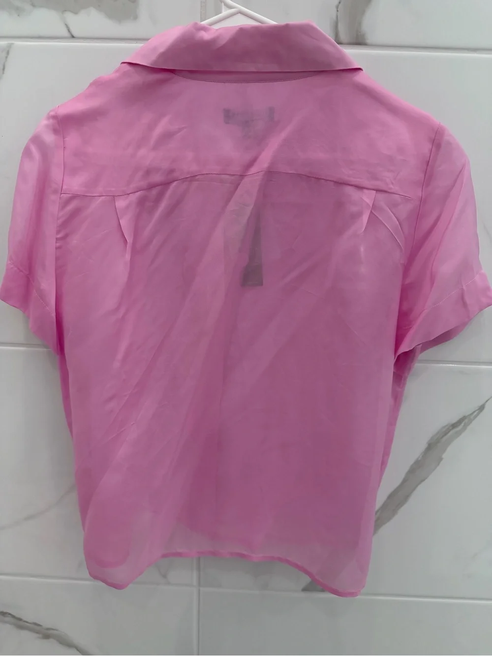 J.Crew Pink Short-Sleeve Silk Sheer Button-Up Top